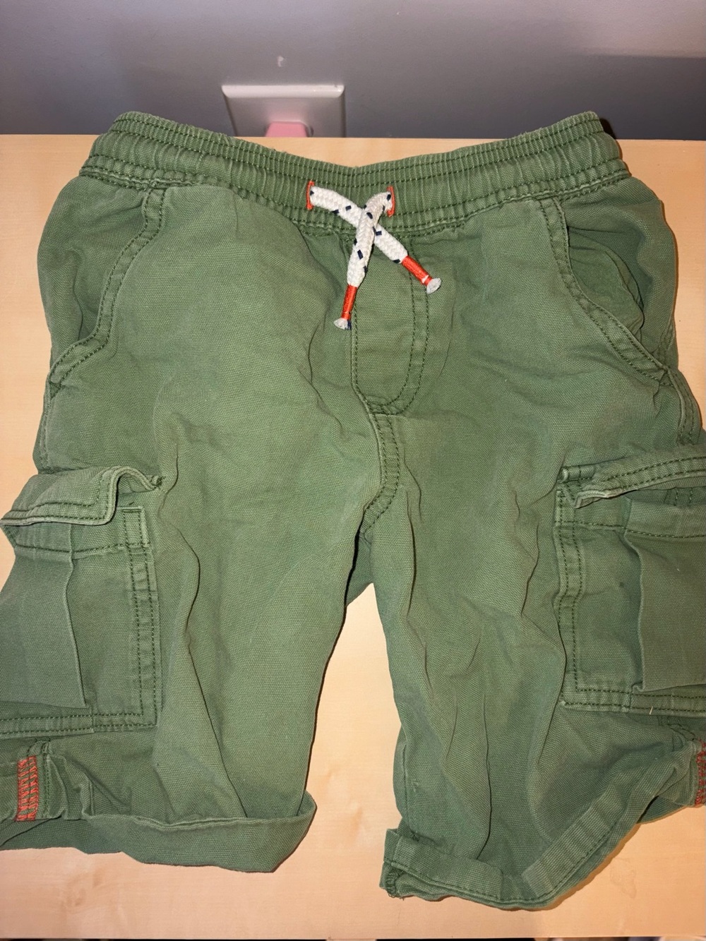 Mini Boden Olive Cargo Shorts with Contrast Drawcord